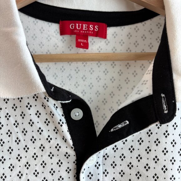 Men's Guess Black and White Large Polo Shirt - Picture 3 of 5